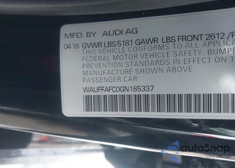 2016 Audi A6 2.0T Premium z USA, uszkodzony, nr VIN WAUFFAFC0GN185337